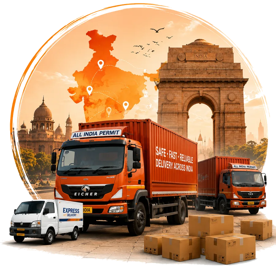 Safe fast reliable delivery across India — ATM courier trucks at India Gate